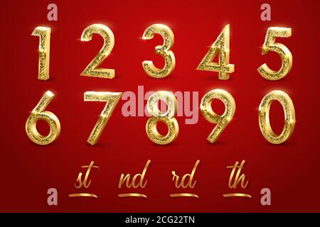 Geburtstag goldene Zahlen und Ende der Wörter isoliert auf rotem Hintergrund. Vektordesign-Elemente. Stock Vektor