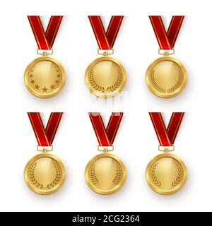 Vector 3D realistische goldene Sportmedaillen Set Stock Vektor