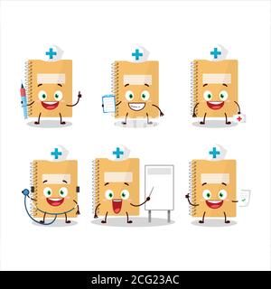 Arzt Beruf Emoticon mit braunen Spiral Notebooks Cartoon Charakter Stock Vektor