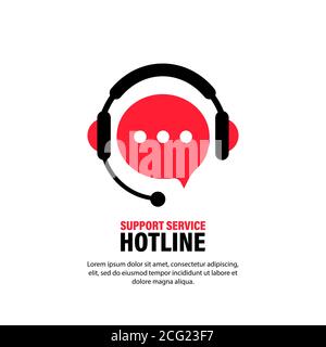 Hotline-Support mit Kopfhörern. Rufzeichen des Assistenten, Callcenter. Unterstützung, Beratung, Berater, Sekretärin. Live-Marketing Stock Vektor