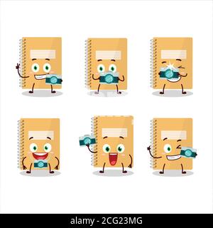 Fotograf Beruf Emoticon mit braunen Spiral Notebooks Cartoon Charakter Stock Vektor