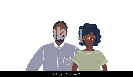 Happy cute Familienportrait von afroamerikanischen Menschen Eltern: Vater und Mutter isoliert auf weißem Hintergrund. Familie von zwei Mitgliedern: Ehemann und Ehefrau. Stockfoto