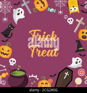 Trick or Treat Halloween Hintergrund. Halloween Party Grußkarte. Vektorgrafik Stock Vektor