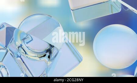 Schwebende Wassertropfen. Hintergrund der schönen Wassertropfen. 3D-Rendering Stockfoto