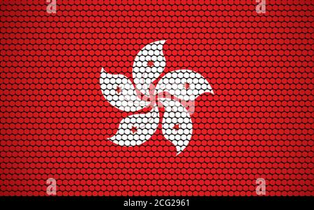 Abstrakte Flagge Hongkongs aus Kreisen. Hongkonger Flagge mit farbigen Punkten entworfen, die ihm einen modernen und futuristischen abstrakten Look verleihen. Stock Vektor