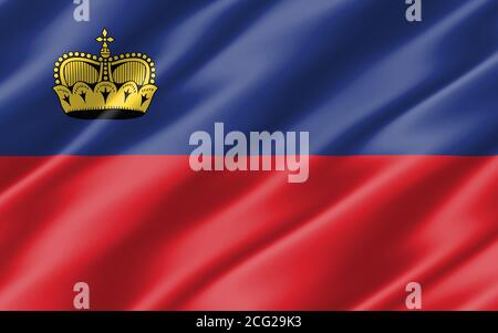Seide gewellte Flagge von Liechtenstein Grafik. Wavy Liechtensteiner Flagge Illustration. Die gekräuselte liechtensteinische Landesflagge ist ein Symbol der Freiheit, des Patriotismus Stockfoto