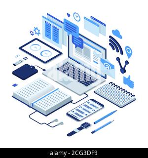 Isometrische Darstellung des Arbeitsprozesses Stock Vektor