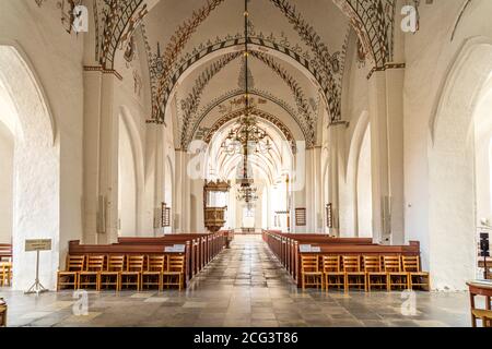 Innenraum der St. Hans Kirke im Hauptort Stege, Insel Mön, Dänemark, Europa St. Hans Kirche Interior, Stege, Moen Island, DENMAR Stockfoto