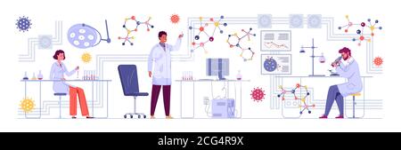 Im Labor führt eine Gruppe von Wissenschaftlern Experimente durch. Ein Arzt schaut in einem Labor durch ein Mikroskop und führt eine Studie durch. Forscher A Stockfoto