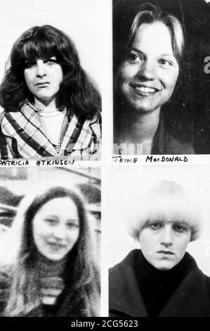 PA NEWS FOTO EINE BIBLIOTHEKSDATEI BILD POLIZEI-AUSGABE VON VIER DER YORKSHIRE RIPPER OPFER. VON OBEN LINKS: PATRICIA ATKINSON, IM APRIL 1977 IN BRADFORD GETÖTET, JAYNE MACDONALD (OBEN RECHTS), IM JUNI 1977 IN LEEDS GETÖTET, JEAN JORDAN (UNTEN LINKS), IM OKTOBER 1977 IN MANCHESTER ERMORDET UND YVONNE PEARSON, IM JANUAR 1978 IN BRADFORD ERMORDET Stockfoto