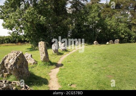 Nahaufnahme Detailbild des Rollright Stone im Oxfordshire Warwickshire Grenze in England Stockfoto