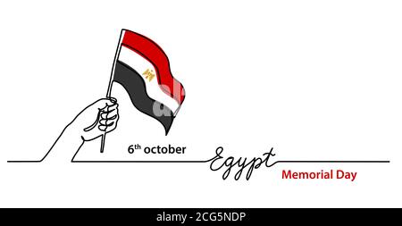 Ägypten Memorial Day Hintergrund mit ägyptischer Flagge und Hand. Einfaches Vektor-Webbanner. Eine fortlaufende Linienflaggenzeichnung mit Schriftzug Ägypten Stock Vektor