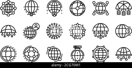 Globale Netzwerksymbole eingestellt, Gliederungsstil Stock Vektor