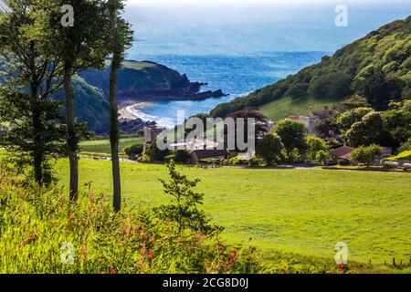 Blick über die Lee Bay in der Nähe von Lynton und Lynmouth, North Devon, England, Großbritannien Stockfoto