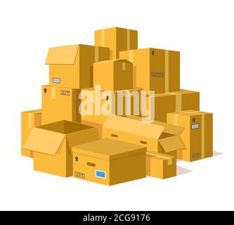 Pappkartons stapeln sich. Lagerung Lieferung Kartons Stapel, Stapel von Postpaket Paket, Karton versiegelten Boxen Vektor-Illustration Stock Vektor