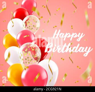 Geburtstag realistische Ballons Hintergrund. Ballon Grußposter, 3d Feier Luftballons Karte mit goldenen Konfetti Vektor Hintergrund Illustration Stock Vektor