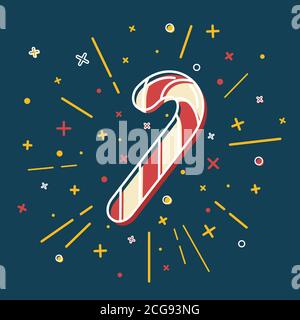 Farbige Weihnachten Candy Cane Symbol in dünne Linie Stil Stock Vektor