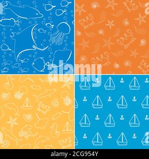 Sea Life nahtlose Muster Kollektion Stock Vektor