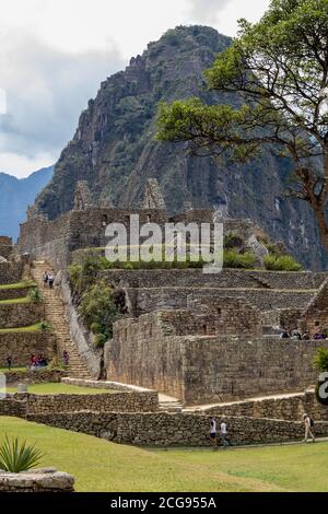 Szenen aus den Ruinen und der Inka-Stadt Machu Picchu in Zentral-Peru in Südamerika Stockfoto