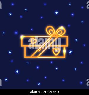 Neon Geschenkbox Symbol in Linie Stil Stock Vektor