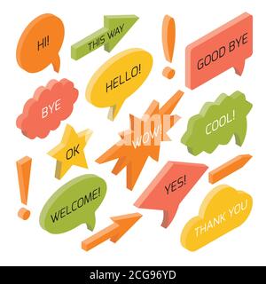 Satz isometrischer Sprechblasen mit Text Stock Vektor