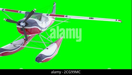 Retro-Wasserflugzeug. 3D-Rendering. Isoliert auf grünem Hintergrund. Stockfoto