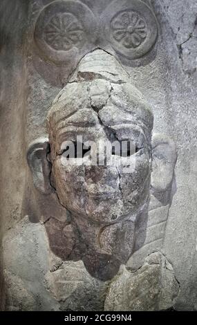 Hethiter-Sphinx-Skulptur eines der 4 Sphinx aus dem Sphinx-Tor von Hattusa, Neuhethitisches Königreich, 13. Jh. v. Chr. , Archäologisches Museum Bogazkale Stockfoto