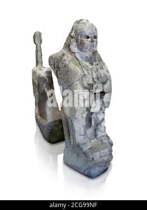 Hethiter-Sphinx-Skulptur eines der 4 Sphinx aus dem Sphinx-Tor von Hattusa, Neuhethitisches Königreich, 13. Jh. v. Chr. , Archäologisches Museum Bogazkale Stockfoto