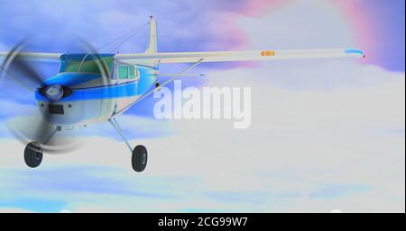 Retro-Buschflugzeug. 3D-Rendering. Gegen den Himmel Stockfoto