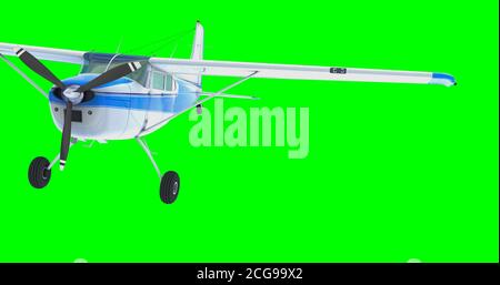 Retro-Buschflugzeug. 3D-Rendering. Isoliert auf grünem Hintergrund. Stockfoto