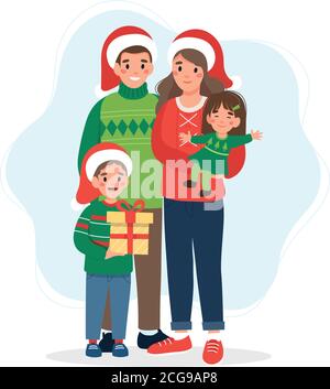 Glückliche Familie an Weihnachten. Cute Vector Illustration im flachen Stil Stock Vektor