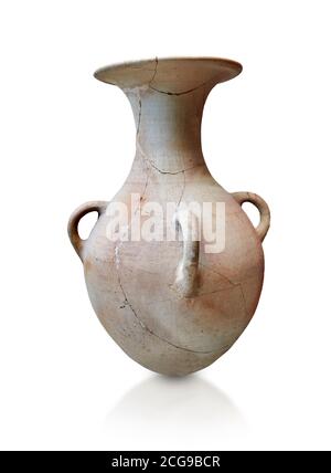 Hethitische Keramikvase aus der hethitischen Hauptstadt Hattusa, Hethit Middle Kingdom 1650-1450 v. Chr., Archäologisches Museum Bogazkale, Türkei. Weißer Hintergrund Stockfoto