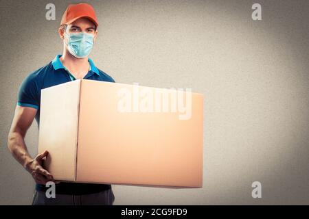 Express-Lieferung während Pandemie, covid-19, sicherer Versand, Online-Shopping-Konzept isoliert Stockfoto