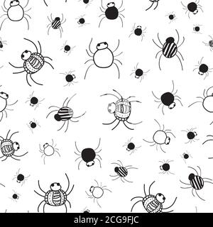Crawly Spinnen Muster in schwarz und weiß nahtlose Vektor-Wiederholung Oberfläche Design halloween Doodle Stil Stock Vektor