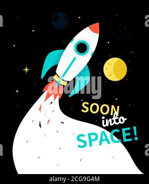 Bald in den Raum - bunte flache Design-Stil Illustration Stock Vektor