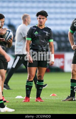 Twickenham, Großbritannien. September 2020. MARCUS SMITH von Harlequins erwärmt sich während des Gallagher Premiership Rugby-Matches zwischen London Irish und Harlequins in Twickenham Stoop, Twickenham, England am 9. September 2020. Foto von Ken Sparks. Nur redaktionelle Verwendung, Lizenz für kommerzielle Nutzung erforderlich. Keine Verwendung bei Wetten, Spielen oder Veröffentlichungen einzelner Vereine/Vereine/Spieler. Kredit: UK Sports Pics Ltd/Alamy Live Nachrichten Stockfoto