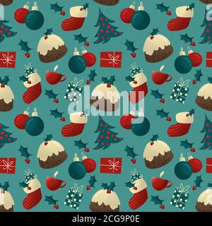 Bunte Weihnachtsschmuck nahtlose Muster digitale Illustration Stockfoto