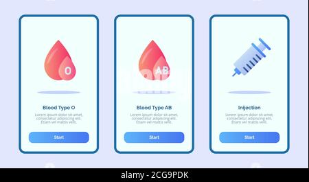 Medical Icon Blutgruppe O Blutgruppe ab Injektion für Mobile Apps Vorlage Bannerseite UI mit drei Variationen modern Flache Farbgebung Stock Vektor