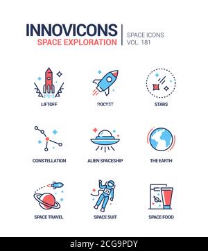 Space Exploration - Linie Design Stil Symbole gesetzt Stock Vektor