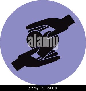 Zusammen, Hände geschützt Herz Nächstenliebe helfen Piktogramm Block Silhouette Symbol Vektor Illustration Stock Vektor