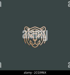 Linie Stil Tiger Gesicht abstrakten Vektor-Symbol, Symbol oder Logo-Vorlage. Wild Animal Head Silhouette mit Typografie. Kreatives Predator-Emblem mit Stock Vektor