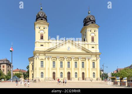 Die reformierte große Kirche von Debrecen in einem heißen Sommer Tag Stockfoto