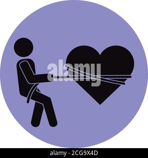 Zusammen, Person gebunden Herz mit Seil romantische Beziehung Piktogramm Block Silhouette Symbol Vektor Illustration Stock Vektor