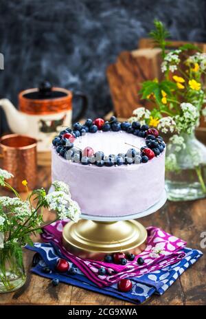 Hausgemachter köstlicher Blaubeerkuchen Stockfoto