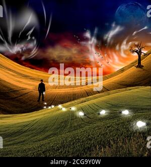 Mann mit Spur von Ideen Stockfoto