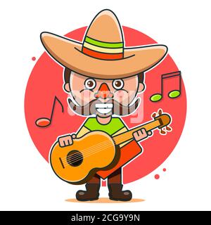 Mexikanische Musiker Vektor-Illustration in einheimischen Kleidung und Sombreros flach vektor Stock Vektor