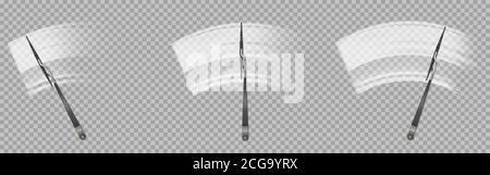 Scheibenwischer reinigen die Windschutzscheibe. Wischerblätter waschen Windschutzscheibe von Schmutz und Staub. Vector realistische Satz von Fahrzeug automatische Ausrüstung für Reiben Glas isoliert auf transparentem Hintergrund Stock Vektor