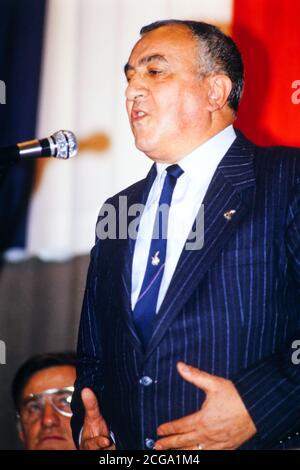 Roger Holleindre spricht in Lyon, 1988, Frankreich Stockfoto