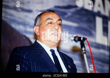 Roger Holleindre spricht in Lyon, 1988, Frankreich Stockfoto