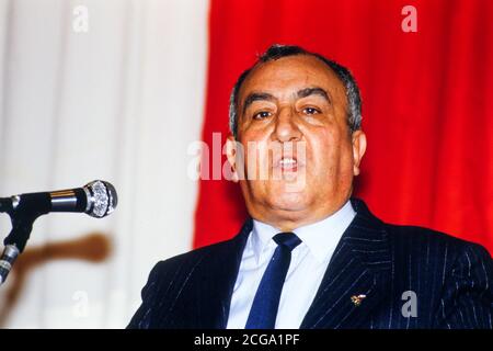 Roger Holleindre spricht in Lyon, 1988, Frankreich Stockfoto